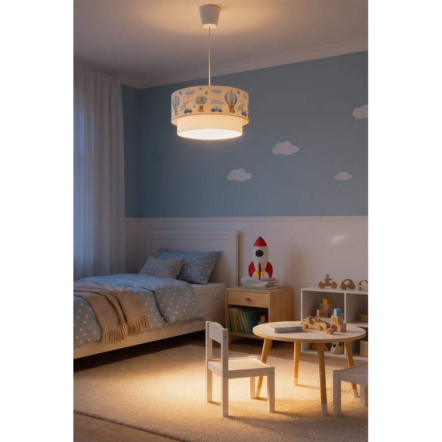 Brilagi - LED lasten riippuvalaisin vaijerilla BOBO 1xE27/60W/230V halkaisija 40 cm kermanvärinen/sininen/nallekuvio
