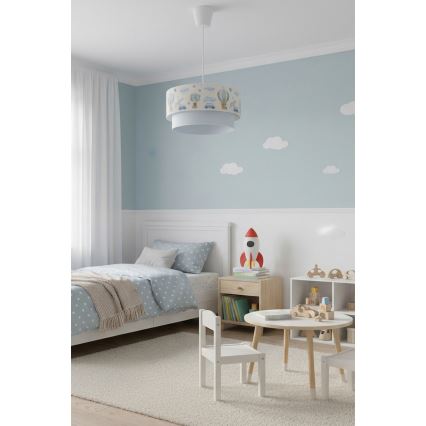Brilagi - LED lasten riippuvalaisin vaijerilla BOBO 1xE27/60W/230V halkaisija 40 cm kermanvärinen/sininen/nallekuvio
