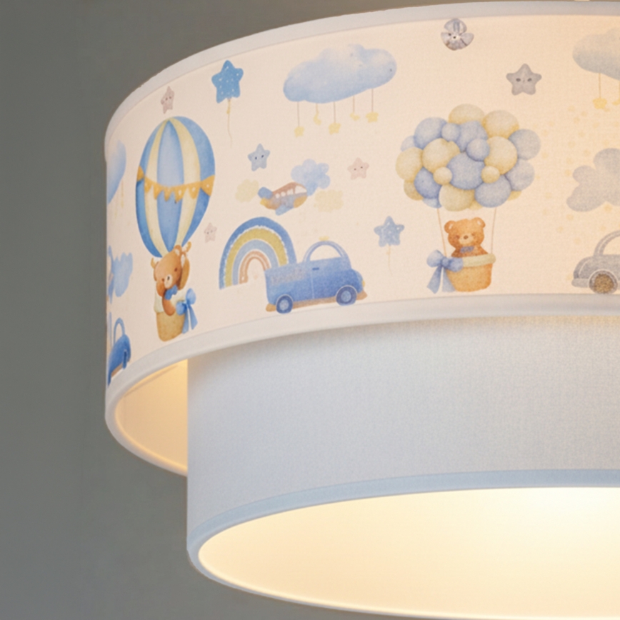 Brilagi - LED lasten riippuvalaisin vaijerilla BOBO 1xE27/60W/230V halkaisija 40 cm kermanvärinen/sininen/nallekuvio