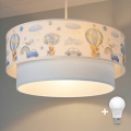 Brilagi - LED lasten riippuvalaisin vaijerilla BOBO 1xE27/60W/230V halkaisija 40 cm kermanvärinen/sininen/nallekuvio