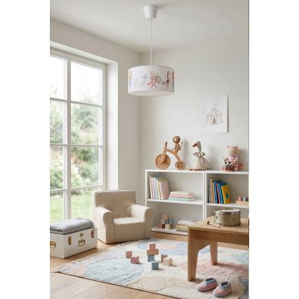 Brilagi - LED lasten riippuvalaisin vaijerilla BOBO 1xE27/60W/230V Ø 35 cm valkoinen/eläinhahmot