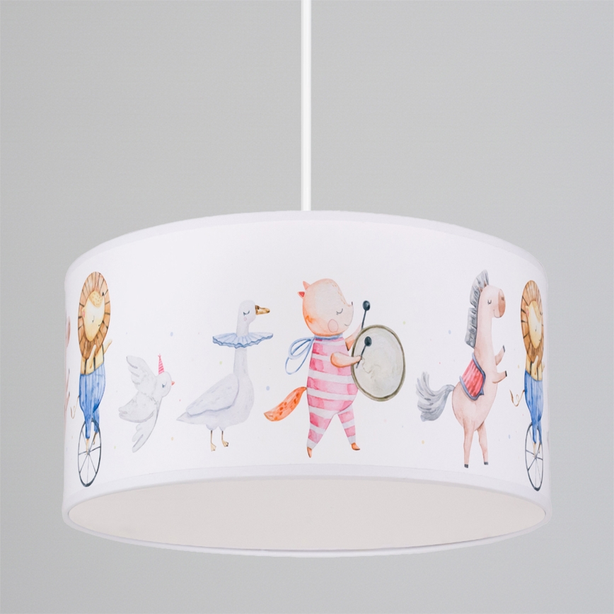 Brilagi - LED lasten riippuvalaisin vaijerilla BOBO 1xE27/60W/230V Ø 35 cm valkoinen/eläinhahmot