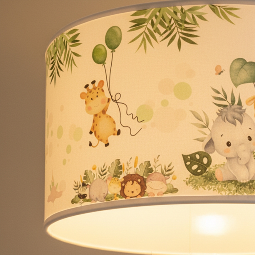Brilagi - LED lasten riippuvalaisin vaijerilla BOBO 1xE27/60W/230V Ø 35 cm valkoinen/viidakkokuosi