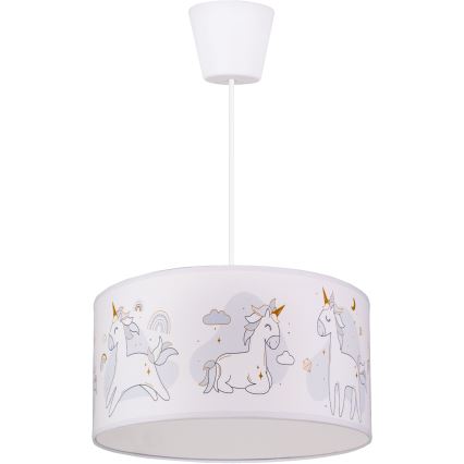 Brilagi - LED lastenhuoneen riippuvalaisin johdolla BOBO 1xE27/60W/230V halkaisija 35 cm valkoinen/yksisarviskuvio