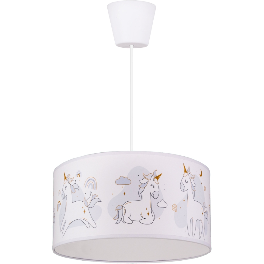 Brilagi - LED lastenhuoneen riippuvalaisin johdolla BOBO 1xE27/60W/230V halkaisija 35 cm valkoinen/yksisarviskuvio