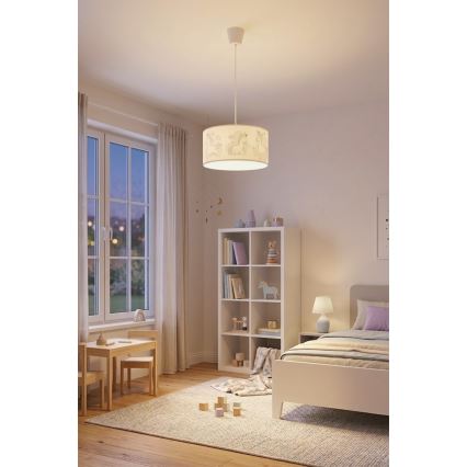 Brilagi - LED lastenhuoneen riippuvalaisin johdolla BOBO 1xE27/60W/230V halkaisija 35 cm valkoinen/yksisarviskuvio