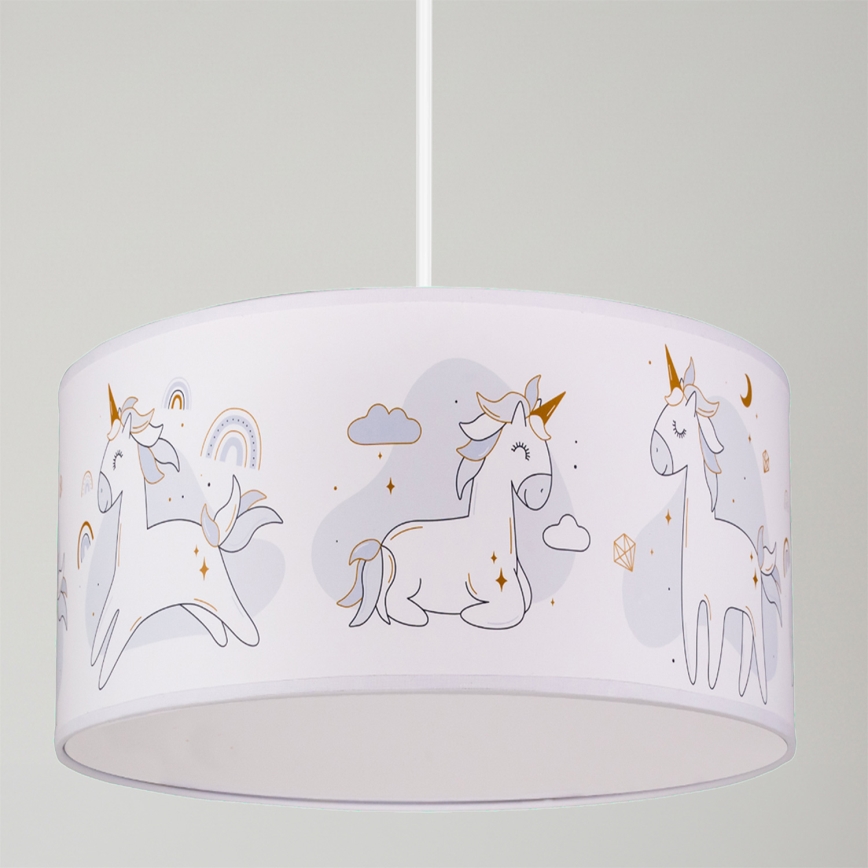 Brilagi - LED lastenhuoneen riippuvalaisin johdolla BOBO 1xE27/60W/230V halkaisija 35 cm valkoinen/yksisarviskuvio