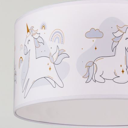 Brilagi - LED lastenhuoneen riippuvalaisin johdolla BOBO 1xE27/60W/230V halkaisija 35 cm valkoinen/yksisarviskuvio