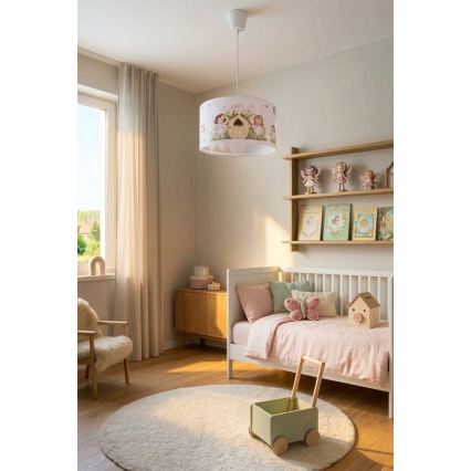 Brilagi - LED lasten riipusvalaisin johdolla BOBO 1xE27/10W/230V Ø 35 cm vaaleanpunainen/keijut