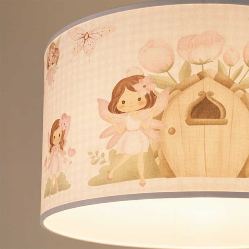 Brilagi - LED lasten riipusvalaisin johdolla BOBO 1xE27/10W/230V Ø 35 cm vaaleanpunainen/keijut