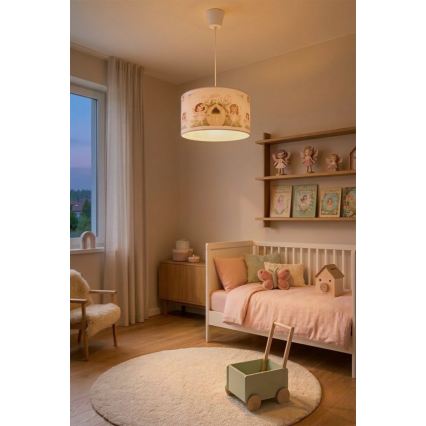 Brilagi - LED lasten riipusvalaisin johdolla BOBO 1xE27/60W/230V Ø 35 cm vaaleanpunainen/keijut