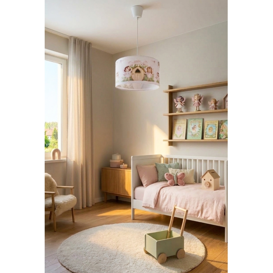 Brilagi - LED lasten riipusvalaisin johdolla BOBO 1xE27/60W/230V Ø 35 cm vaaleanpunainen/keijut