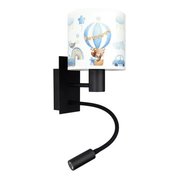BRILAGI - LED lasten säädettävä seinävalaisin BOBO 1xE27/25W/230V + LED/3W musta/valkoinen/sininen/nallekuvio