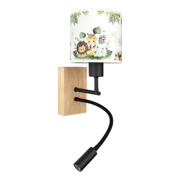 BRILAGI - LED lasten säädettävä seinävalaisin BOBO WOOD 1xE27/25W/230V + LED/3W tammi/musta/valkoinen/vihreä/viidakko