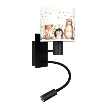 BRILAGI - LED lasten taipuisa seinälamppu BOBO 1xE27/25W/230V + LED/3W musta/valkoinen/eläinaiheinen