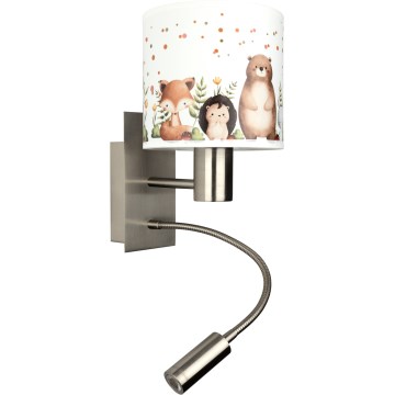 BRILAGI - LED lasten taipuisa seinävalaisin BOBO 1xE27/25W/230V + LED/3W mattakromi/valkoinen/eläinaihe
