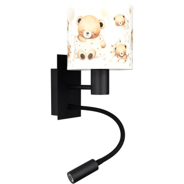 BRILAGI - LED lasten taipuisa seinävalaisin BOBO 1xE27/25W/230V + LED/3W musta/valkoinen/nallekuvio