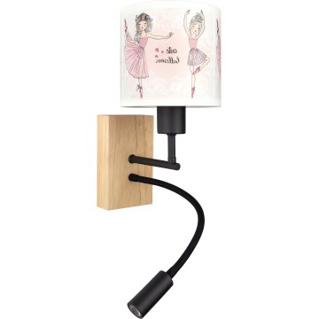 BRILAGI - LED lasten taipuisa seinävalaisin BOBO WOOD 1xE27/25W/230V + LED/3W tammi/musta/valkoinen/vaaleanpunainen/balettitossut