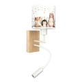 Brilagi - LED lasten taivutettava seinävalaisin BOBO WOOD 1xE27/25W/230V + LED/3W tammi/valkoinen/eläinkuviot