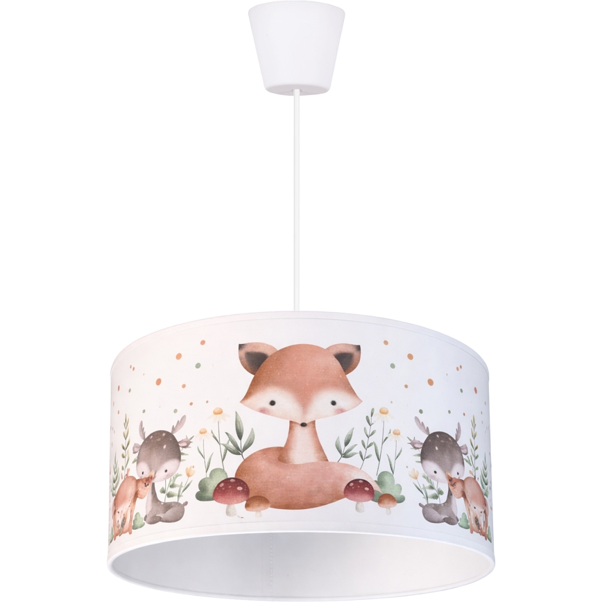 Brilagi - LED-lastenkattovalaisin johdolla BOBO 1xE27/60W/230V halkaisija 35 cm valkoinen/eläinaiheinen