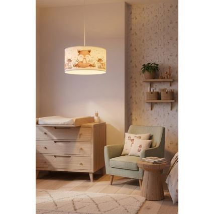 Brilagi - LED-lastenkattovalaisin johdolla BOBO 1xE27/60W/230V halkaisija 35 cm valkoinen/eläinaiheinen