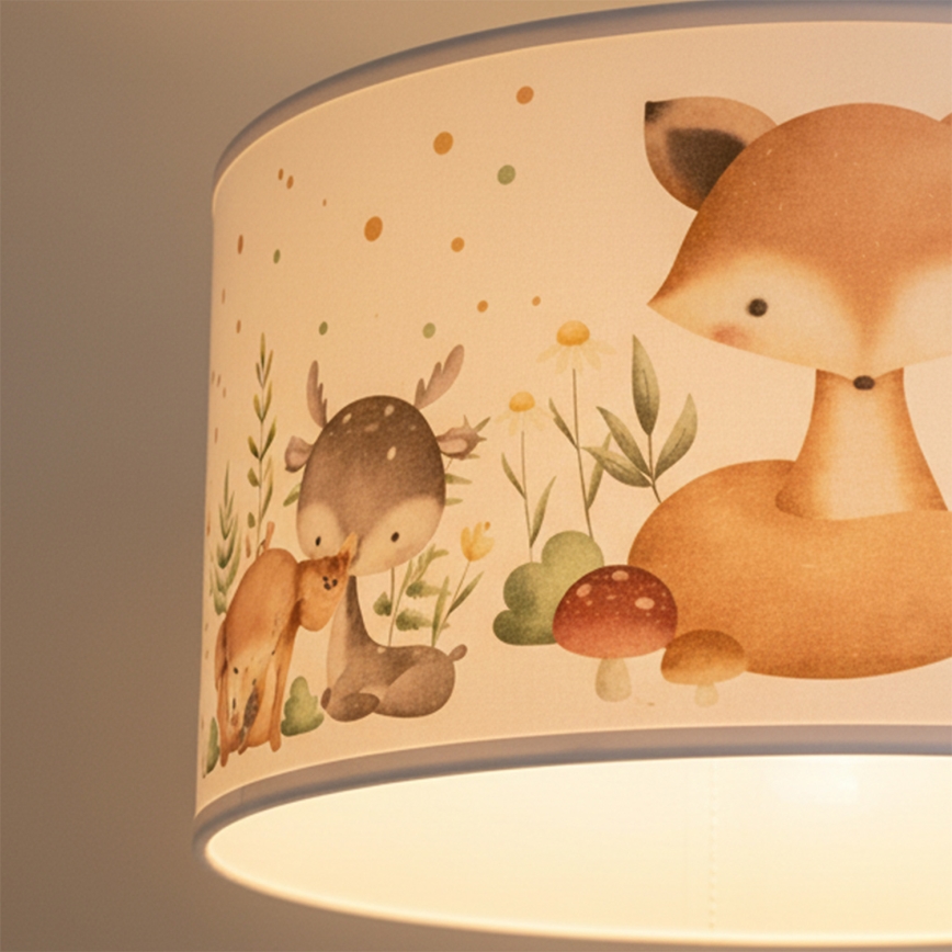 Brilagi - LED-lastenkattovalaisin johdolla BOBO 1xE27/60W/230V halkaisija 35 cm valkoinen/eläinaiheinen