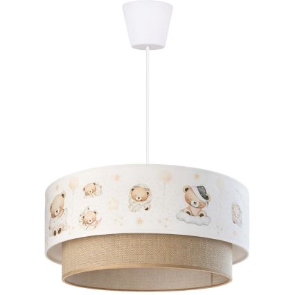 Brilagi - LED-lastenkattovalaisin ripustusköydellä BOBO 1xE27/10W/230V halkaisija 40 cm valkoinen/beige/karhukuosi