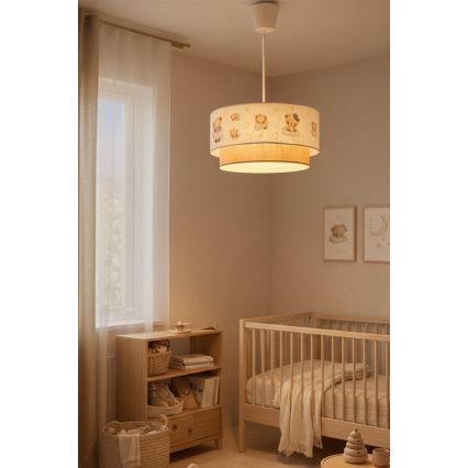 Brilagi - LED-lastenkattovalaisin ripustusköydellä BOBO 1xE27/10W/230V halkaisija 40 cm valkoinen/beige/karhukuosi