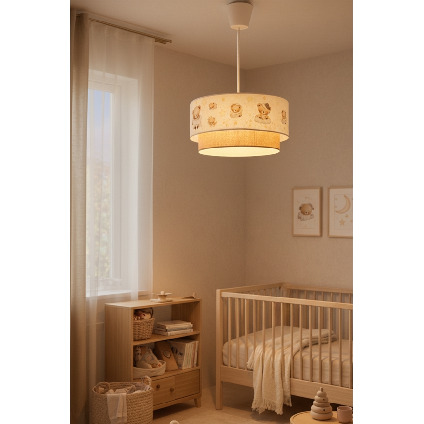 Brilagi - LED-lastenkattovalaisin ripustusköydellä BOBO 1xE27/10W/230V halkaisija 40 cm valkoinen/beige/karhukuosi