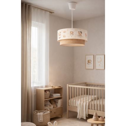 Brilagi - LED-lastenkattovalaisin ripustusköydellä BOBO 1xE27/10W/230V halkaisija 40 cm valkoinen/beige/karhukuosi