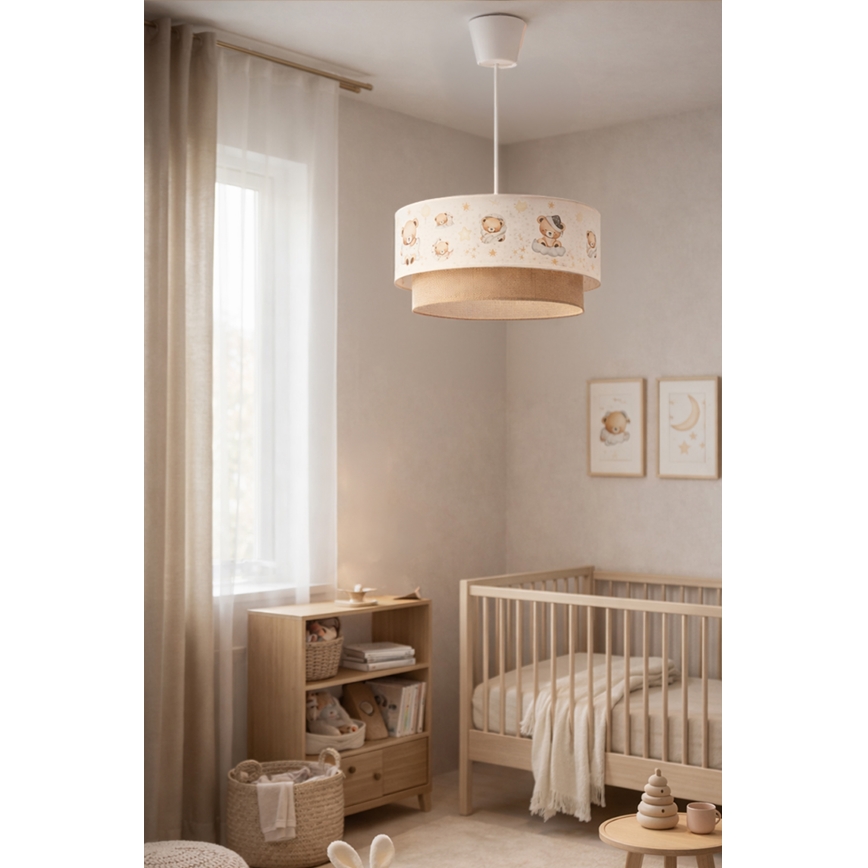 Brilagi - LED-lastenkattovalaisin ripustusköydellä BOBO 1xE27/10W/230V halkaisija 40 cm valkoinen/beige/karhukuosi