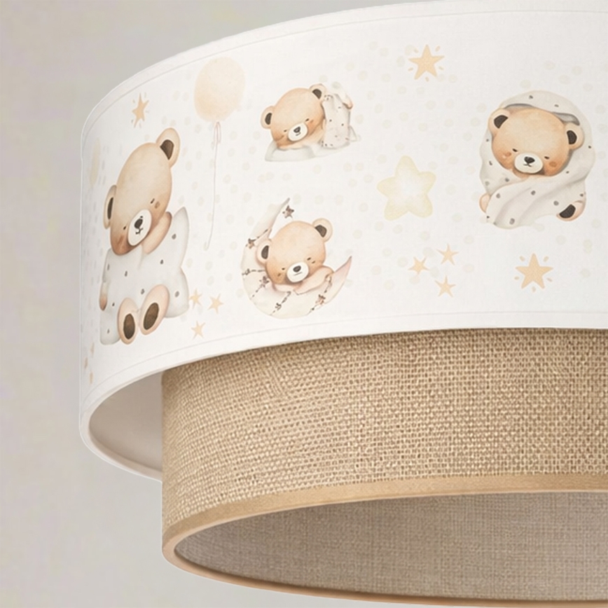 Brilagi - LED-lastenkattovalaisin ripustusköydellä BOBO 1xE27/10W/230V halkaisija 40 cm valkoinen/beige/karhukuosi