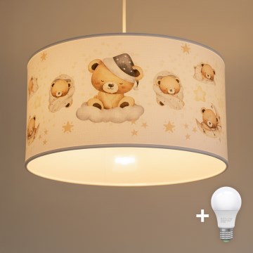 Brilagi - LED-lastenkattovalaisin ripustuskaapelilla BOBO 1xE27/60W/230V halkaisija 35 cm valkoinen/nallekuvio