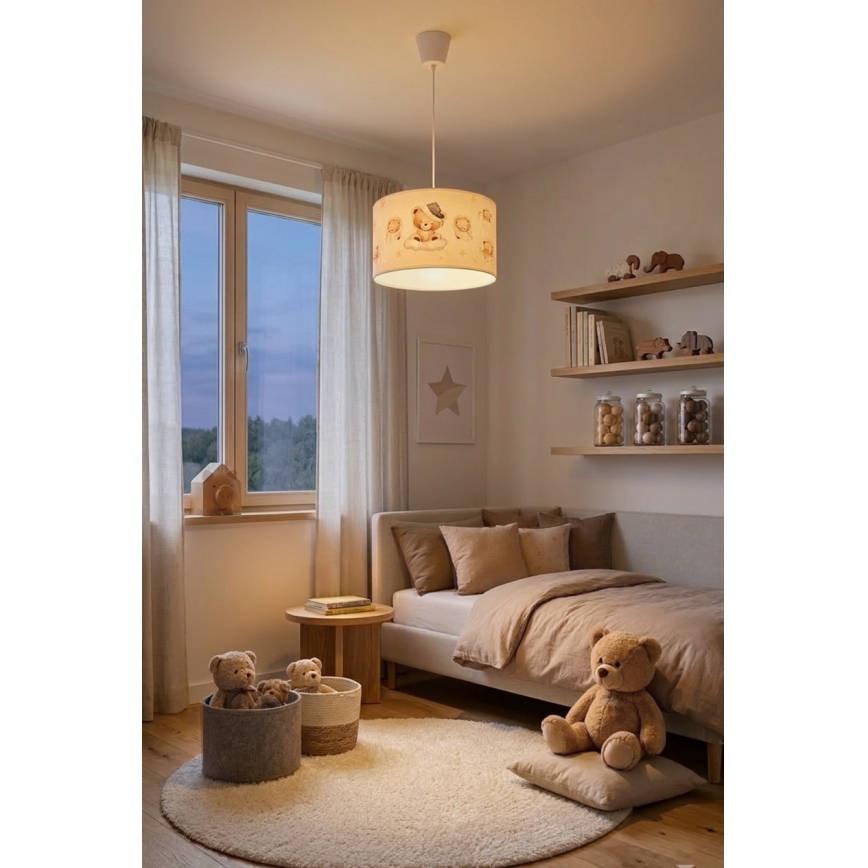 Brilagi - LED-lastenkattovalaisin ripustuskaapelilla BOBO 1xE27/60W/230V halkaisija 35 cm valkoinen/nallekuvio