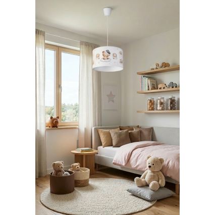 Brilagi - LED-lastenkattovalaisin ripustuskaapelilla BOBO 1xE27/60W/230V halkaisija 35 cm valkoinen/nallekuvio
