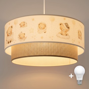 Brilagi - LED-lastenkattovalaisin ripustusköydellä BOBO 1xE27/10W/230V halkaisija 40 cm valkoinen/beige/karhukuosi