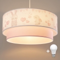 Brilagi - LED-lastenkattovalaisin vaijerilla BOBO 1xE27/60W/230V halkaisija 40 cm kerma/vaaleanpunainen/kanit