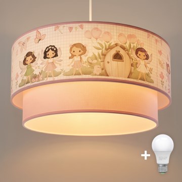Brilagi - LED-lastenkattovalaisin vaijerilla BOBO 1xE27/60W/230V halkaisija 40 cm vaaleanpunainen/keijut