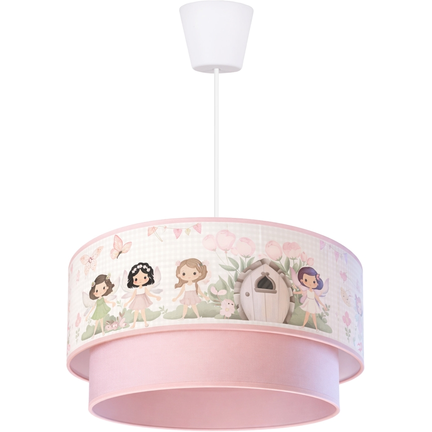 Brilagi - LED-lastenkattovalaisin vaijerilla BOBO 1xE27/60W/230V halkaisija 40 cm vaaleanpunainen/keijut
