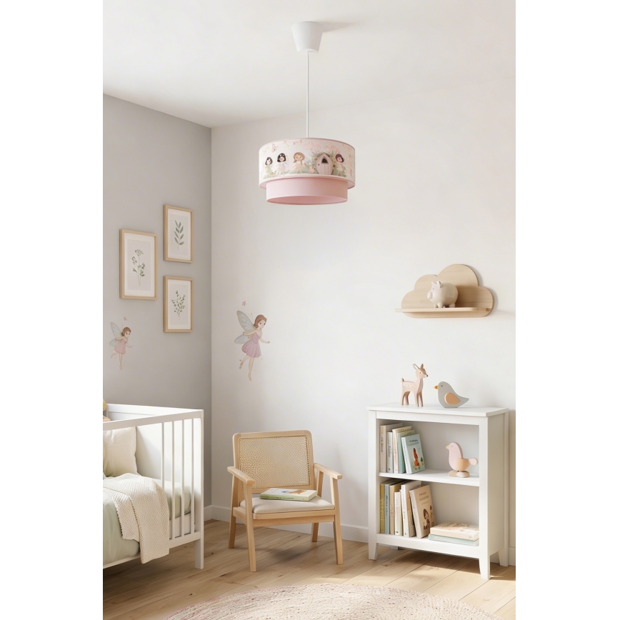 Brilagi - LED-lastenkattovalaisin vaijerilla BOBO 1xE27/60W/230V halkaisija 40 cm vaaleanpunainen/keijut