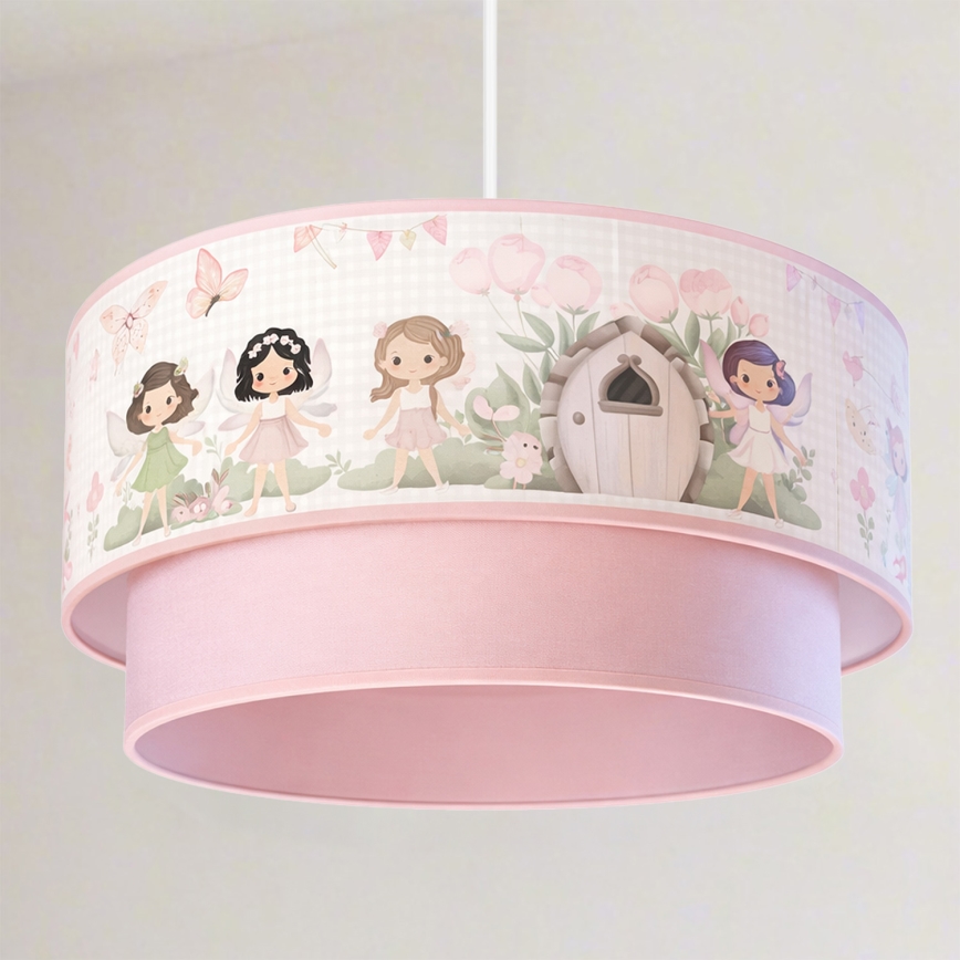 Brilagi - LED-lastenkattovalaisin vaijerilla BOBO 1xE27/60W/230V halkaisija 40 cm vaaleanpunainen/keijut