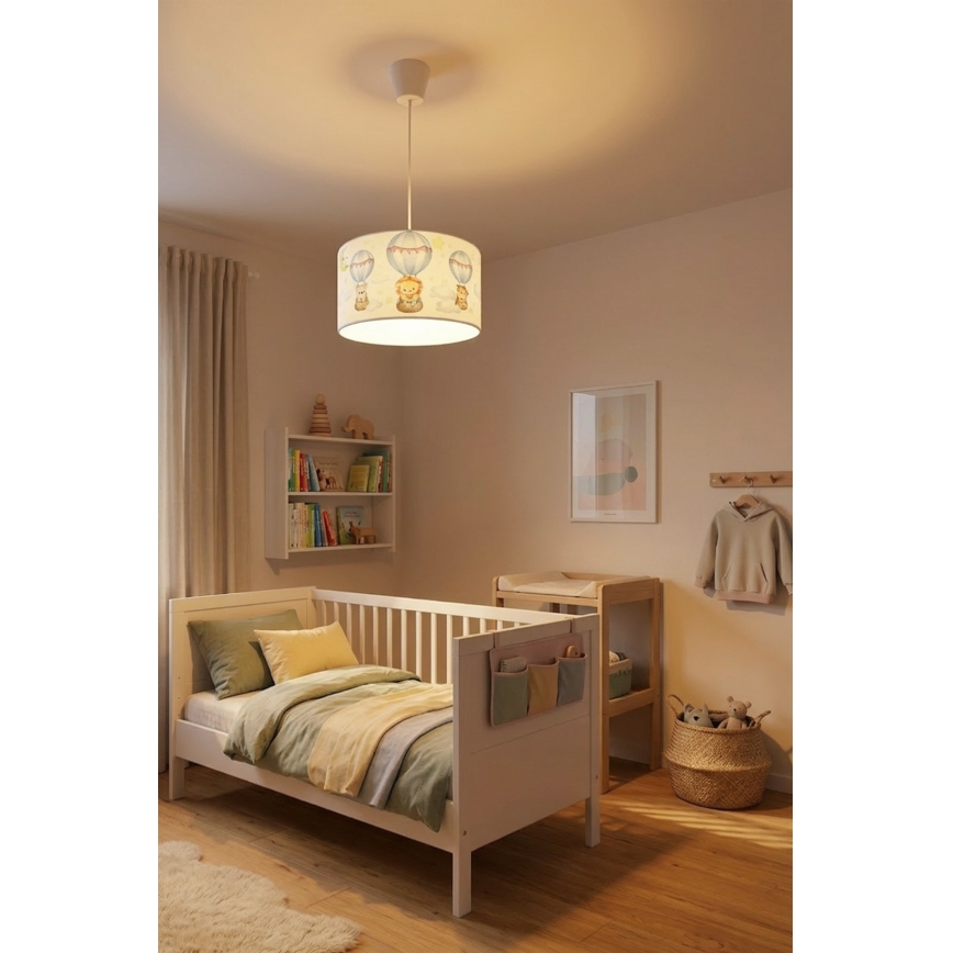 Brilagi - LED lastenriippuvalaisin BOBO 1xE27/10W/230V Ø 35 cm valkoinen/eläinkuviot