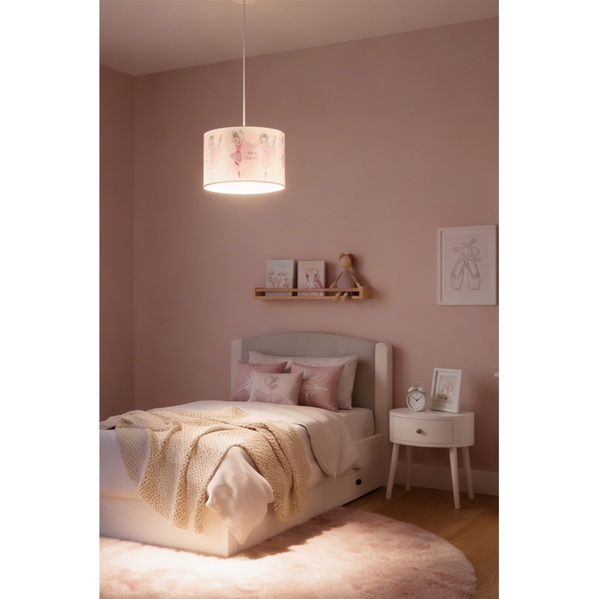 Brilagi - LED lastenriippuvalaisin johdolla BOBO 1xE27/10W/230V halkaisija 35 cm vaaleanpunainen/balettikuvio