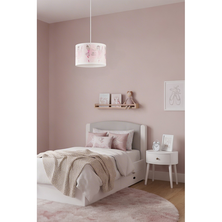 Brilagi - LED lastenriippuvalaisin johdolla BOBO 1xE27/60W/230V halkaisija 35 cm vaaleanpunainen/balettikuvio