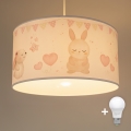 Brilagi - LED lastenriippuvalaisin vaijerilla BOBO 1xE27/60W/230V halkaisija 35 cm valkoinen/eläinaihe