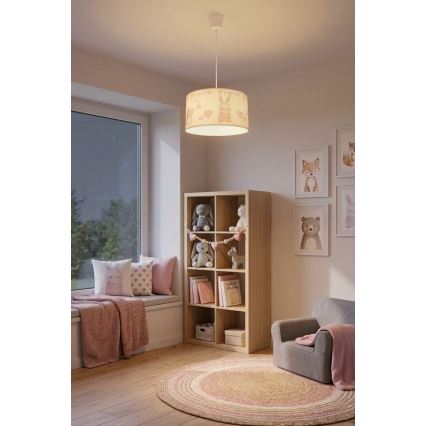 Brilagi - LED lastenriippuvalaisin vaijerilla BOBO 1xE27/60W/230V halkaisija 35 cm valkoinen/eläinaihe