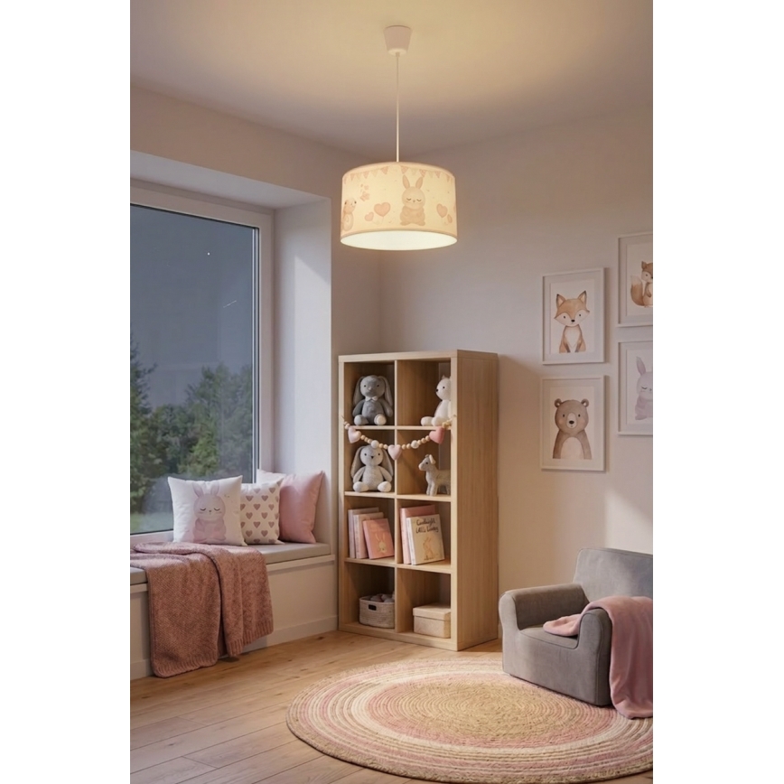 Brilagi - LED lastenriippuvalaisin vaijerilla BOBO 1xE27/60W/230V halkaisija 35 cm valkoinen/eläinaihe