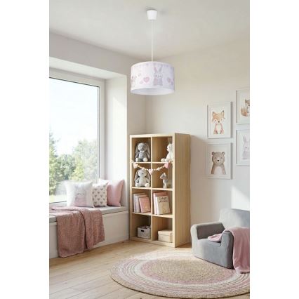 Brilagi - LED lastenriippuvalaisin vaijerilla BOBO 1xE27/60W/230V halkaisija 35 cm valkoinen/eläinaihe