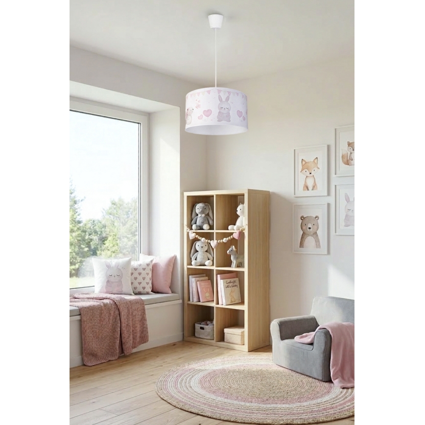 Brilagi - LED lastenriippuvalaisin vaijerilla BOBO 1xE27/60W/230V halkaisija 35 cm valkoinen/eläinaihe