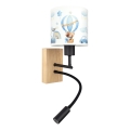 Brilagi - LED-lastenseinävalaisin BOBO WOOD, säädettävä 1xE27/25W/230V + LED/3W tammi/musta/valkoinen/sininen/nallekuvio